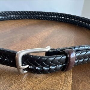 Fossil Belt Sz 95/38 Black Genuine Leather Silver Tone Buckle Braided MB3040001